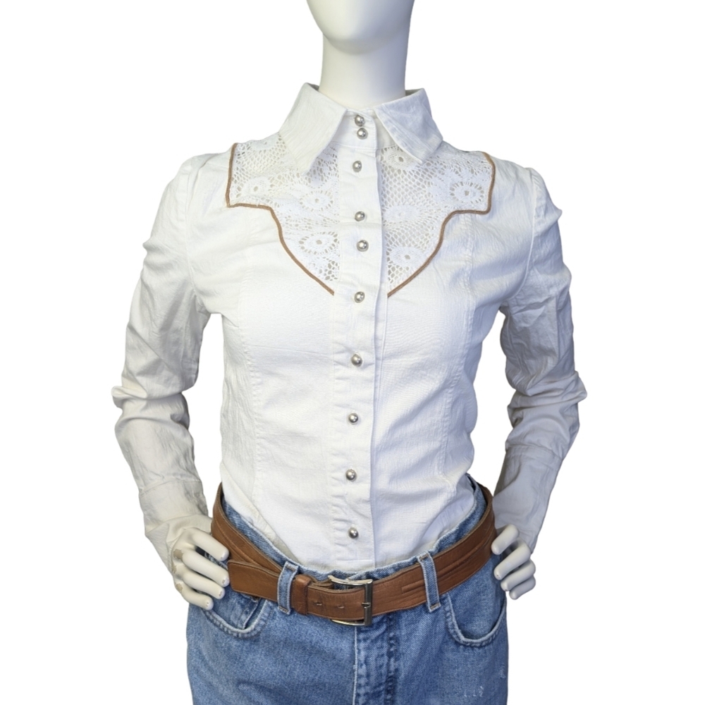 Lady Dutch White Lace Western Shirt | Prairie Blouse | Women's Small